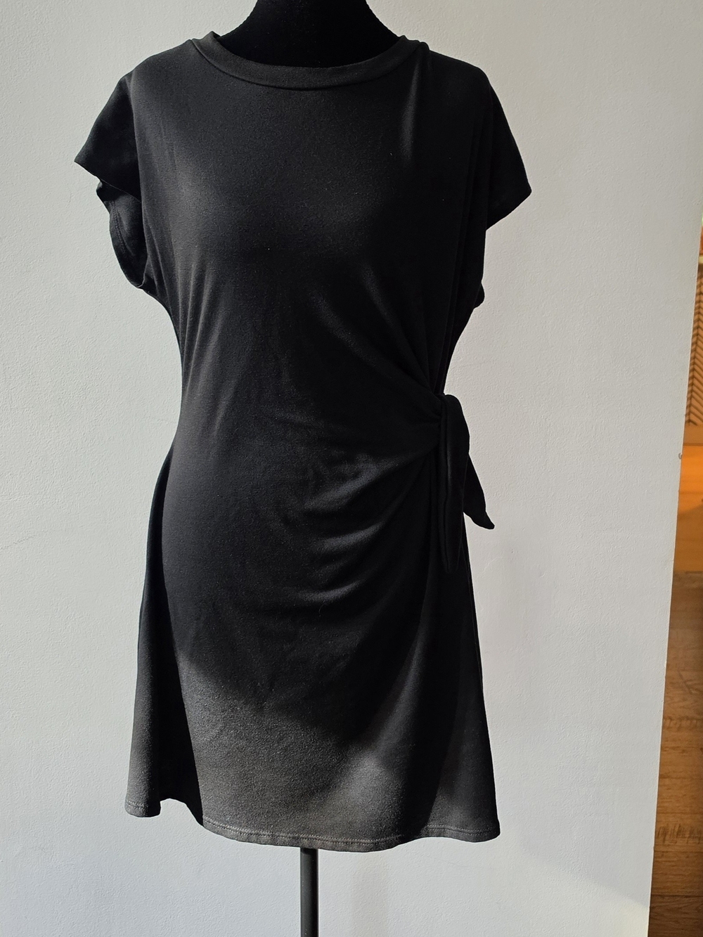 See You Monday Black Side-Tie Mini Dress